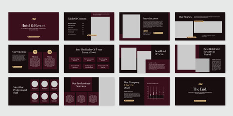hotel & resorts presentation design template, resorts powerpoint slides presentation layout 
