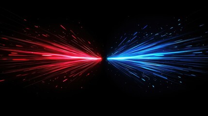 Dynamic Clash of Red and Blue Energy Beams in a Vibrant Abstract Explosion, Futuristic and Intense