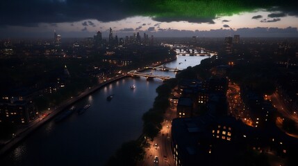 Naklejka premium Night View of London Skyline with Bridges and River Thames