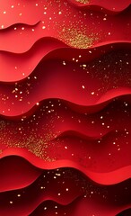 Fototapeta premium Vibrant Red and Gold Abstract Waves with Glittering Specks for Chinese New Year