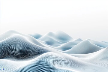 Abstract futuristic digital landscape with a grid of particles, dots, and stars on the horizon in blue