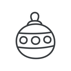 Kawaii Christmas tree ornament icon. Hand drawn monochrome illustration of a Christmas ball with a pattern isolated on a white background. Cute winter holiday sticker. Vector 10 EPS.