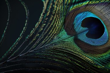 Obraz premium Detail of peacock feather eye on black background