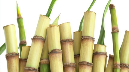 Fototapeta premium A cluster of sugarcane stalks with sharp focus and a seamless white background