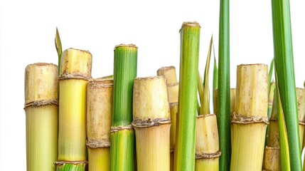 Fototapeta premium A cluster of sugarcane stalks with sharp focus and a seamless white background