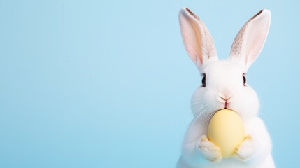Cute fluffy hare with colourful Easter eggs, Easter traditional concept, Catholic Easter banner, free space for text