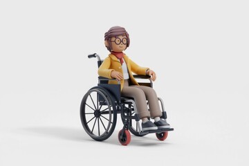 A 3D cartoon character in a wheelchair.