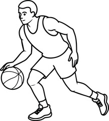 Basketball player dribbling while focused outline vector design