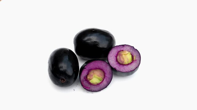 Jamun or Black Plum Isolated on White Background, Also Known as Malabar Plum, Syzygium Cumini or Jambolan