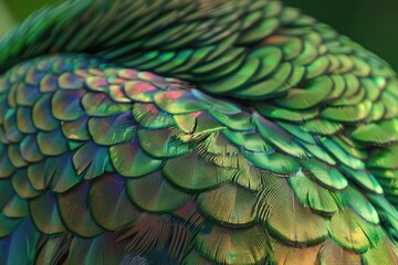 Fototapeta premium Mantle feathers of male green peafowl peacock Pavo muticus