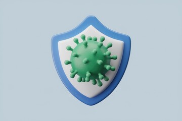 3D illustration of a shield protecting against a virus