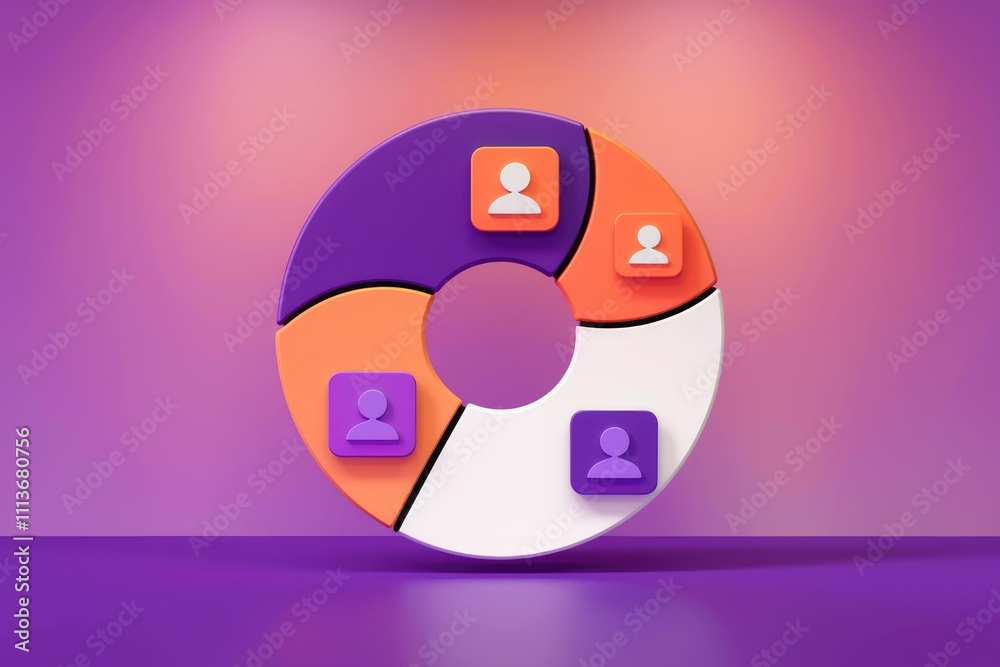 Poster 3D pie chart with four segments and profile icons