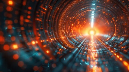 Fototapeta premium Futuristic tunnel with glowing lights and vibrant colors.