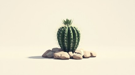 Fototapeta premium A minimalist composition featuring a succulent cactus plant, perfectly centered on a plain white background.