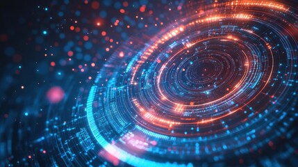 Fototapeta premium Abstract Digital Circles - Blue and Orange - Technological Background