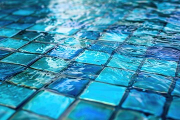Naklejka premium Underwater perspective photography of iridescent blue glass tile.