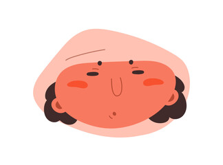 Comic character sleeping in hood. Funny quirky head avatar, person in quiet slumber, reposing, snoring. Asleep face, sleepy user profile. Flat vector illustration isolated on white background