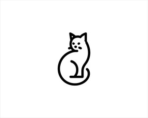 
Minimalist Cat line art logo design icon vector illustration. Animal logotype concept. Cat Outline logo.