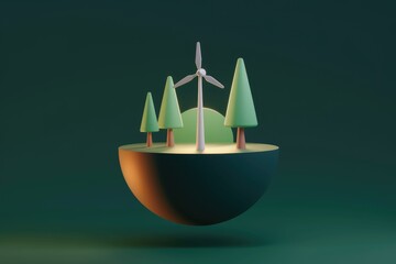 Obraz premium 3D rendering of a wind turbine on a floating island