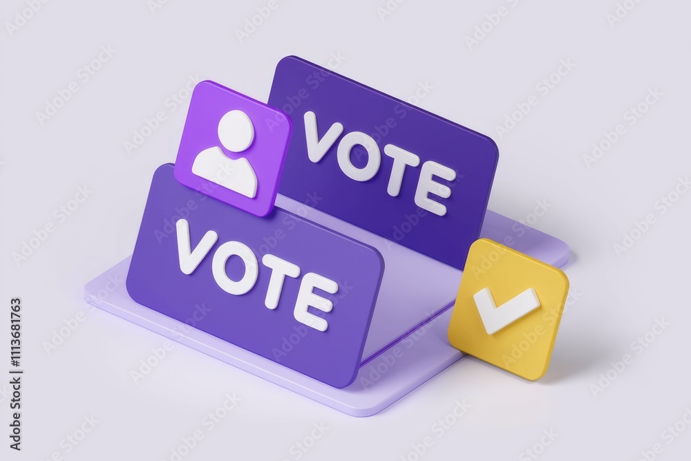 Poster 3D illustration of voting concept with user  checkmark  and vote text.