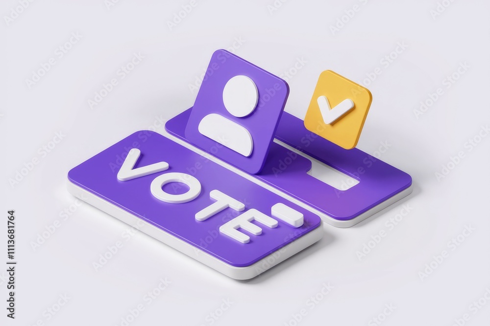 Poster 3D render of vote button with user icon and checkmark