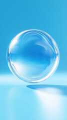 Smooth, translucent orb, floating on a vibrant blue backdrop