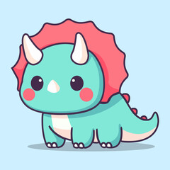 cute triceratops dinosaur cartoon character flat color vector illustration template design