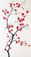 Fototapeta premium Stunning Red Plum Blossom Painting - Exquisite Floral Art