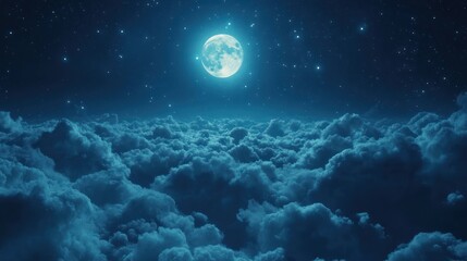 Night Sky with Full Moon Above Clouds