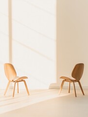 Minimalist Therapy Setting Wooden Chairs in Soft Sunlit Room