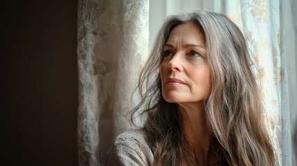 Fototapeta premium Portrait of middle-aged woman at home