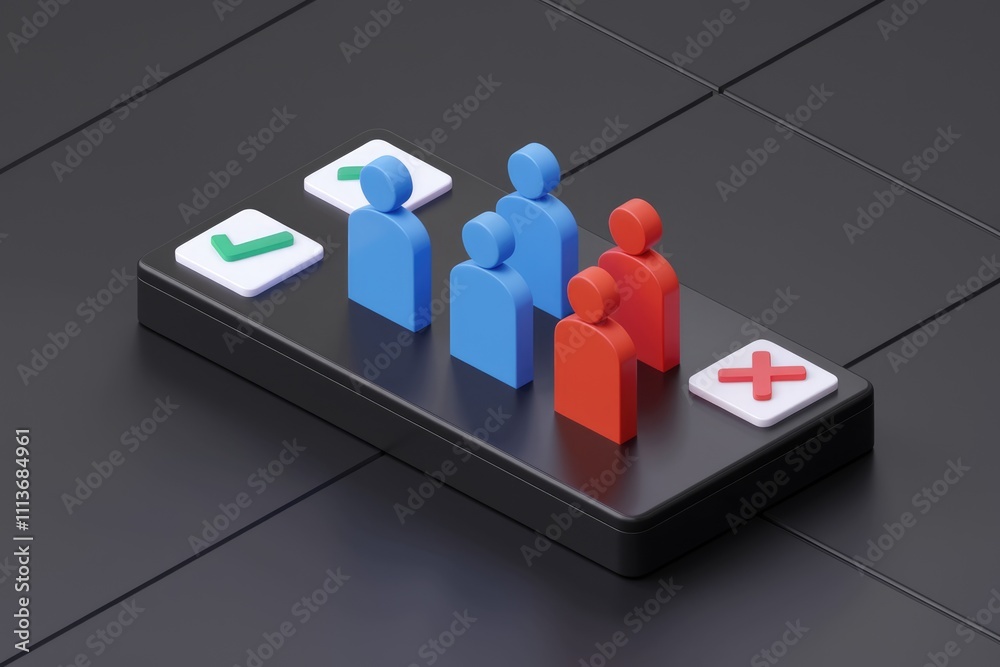 Poster 3d illustration showing people with check and cross marks