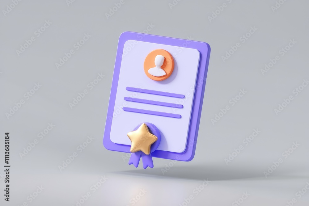 Aufkleber 3D render of a certificate with a star and user icon.