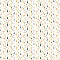 Christmas themed panther images Seamless pattern with images of reindeer, bears, horses, Christmas trees and greeting messages.