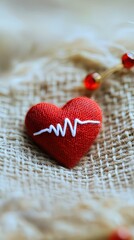 Fototapeta premium Heartfelt Red Fabric Heart with Pulse Design