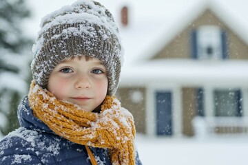 smiling child enjoying snowy winter day