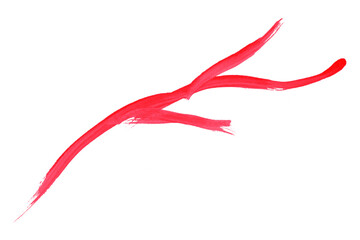 Red brush stroke isolated on transparent background.