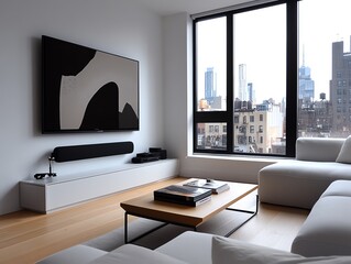 A babyproofed living room with cable organizers