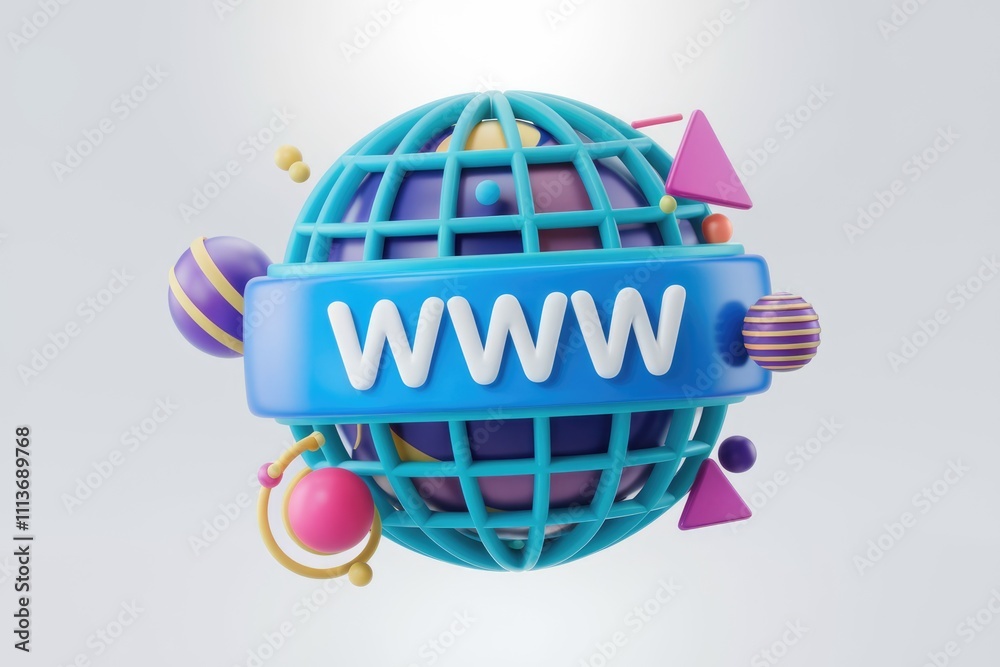 Aufkleber 3D globe with 'www' text and colorful elements