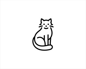 Minimalist Cat line art logo design icon vector illustration. Animal logotype concept. Outline cat logo.