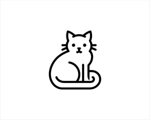 Minimalist Cat line art logo design icon vector illustration. Animal logotype concept. Outline cat logo.