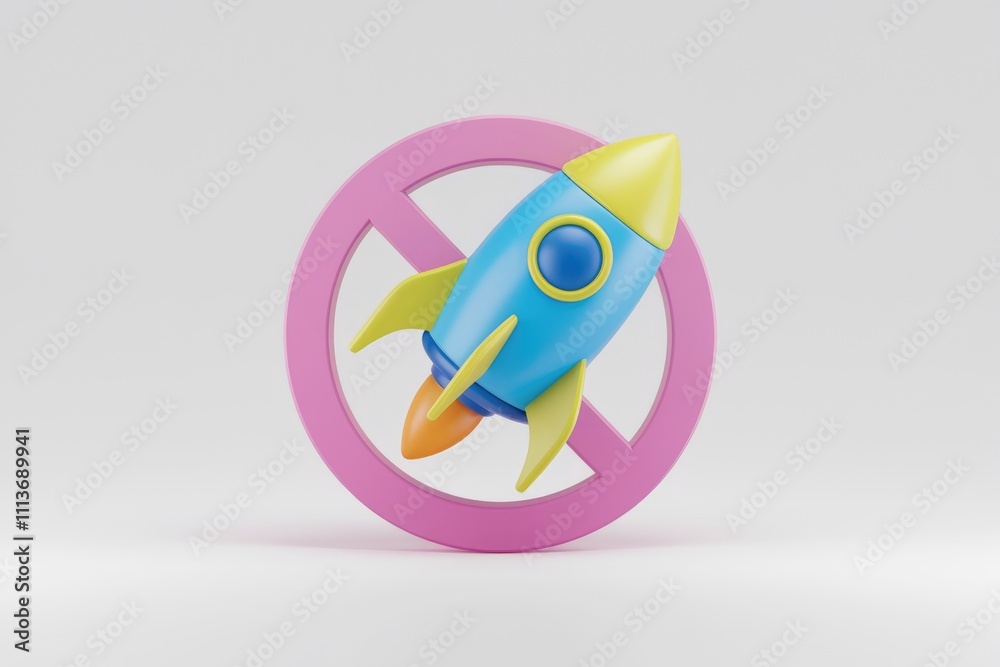 Poster A 3D rendering of a rocket being stopped by a pink circle.