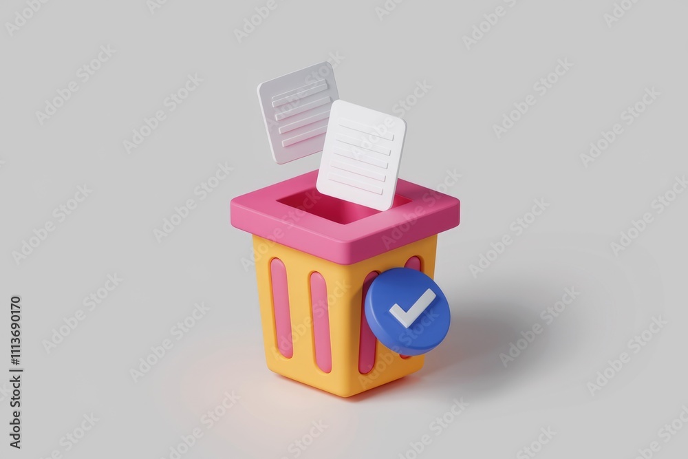 Aufkleber 3D render of a trash can with a checkmark  symbolizing successful deletion.