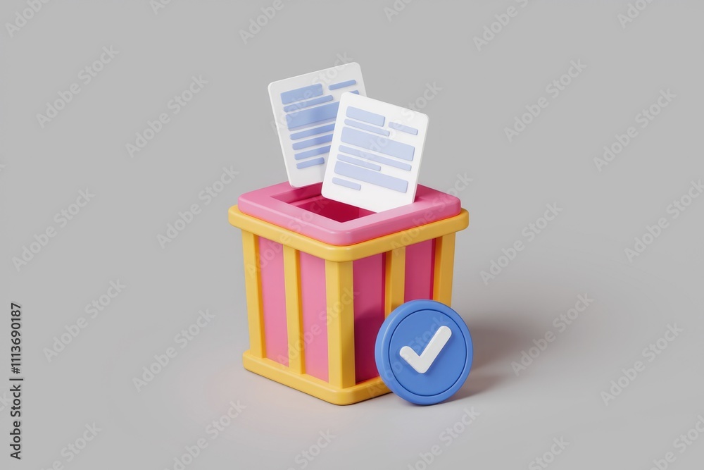 Poster Successful data deletion in colorful trash can with paper.