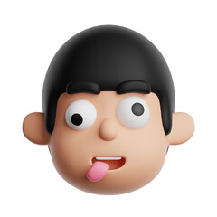 3d crazy emoji icon. Cartoon boy with dumb face emoticon isolated on transparent background