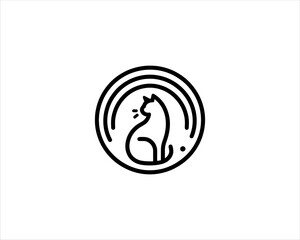 Minimalist Cat line art logo design icon vector illustration. Animal logotype concept. Outline cat logo.