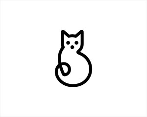 Minimalist Cat line art logo design icon vector illustration. Animal logotype concept. Outline cat logo.