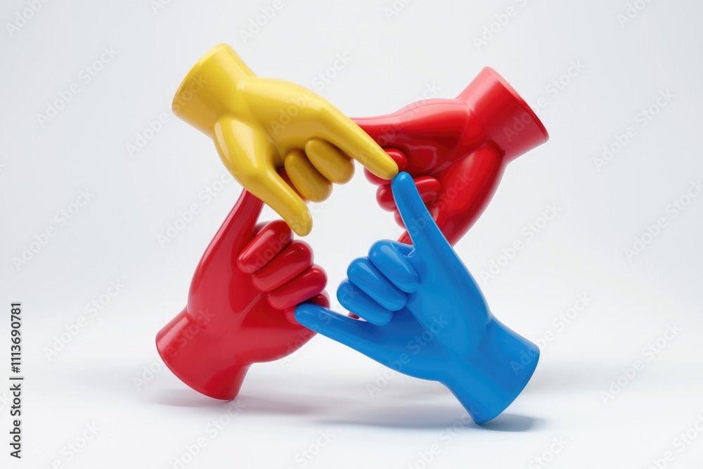 Aufkleber four colorful hands forming a circle symbolizing unity and collaboration.