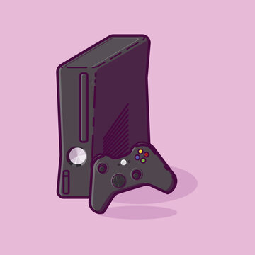 Simple game console and controller Xbox 360 cartoon vector illustration Collection of game console concept icon isolated