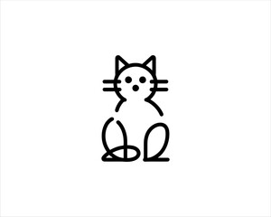 Minimalist Cat line art logo design icon vector illustration. Animal logotype concept. Outline cat logo.